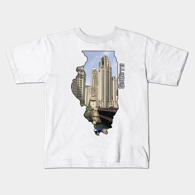 Illinois State Outline (Downtown Chicago) Kids T-Shirt by gorff